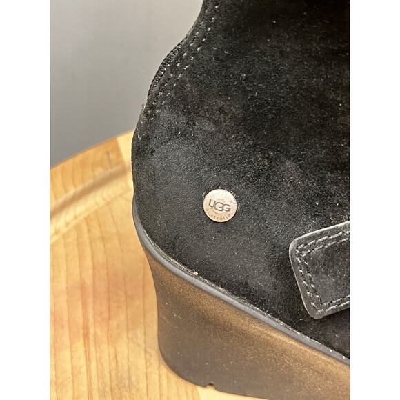 UGG Seline black suede wedge 3" heel winter boots Womens 9 US #5595 back zipper - Picture 3 of 11
